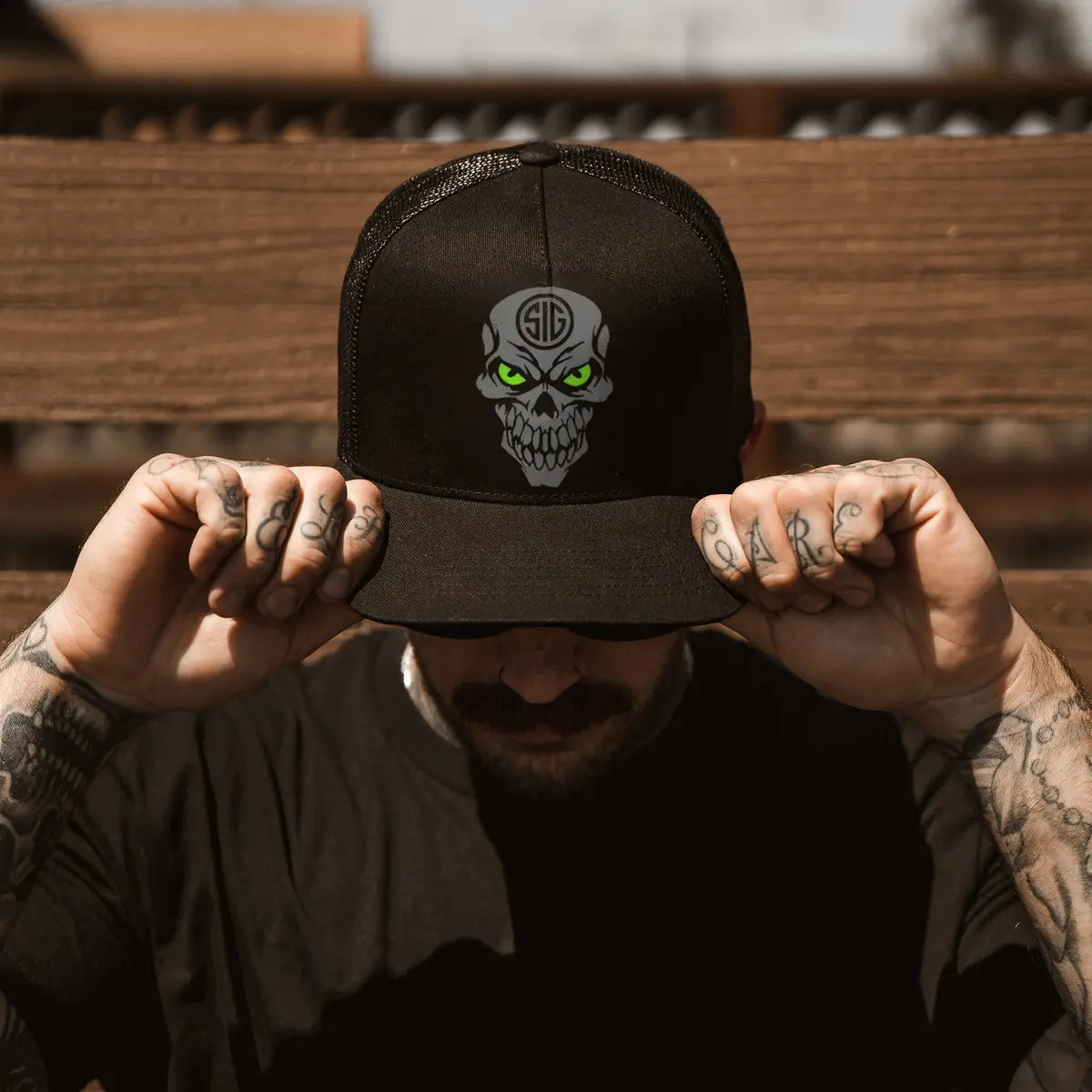 Sig Sauer Skull Printed Breathable Mesh Baseball Cap Image - 2