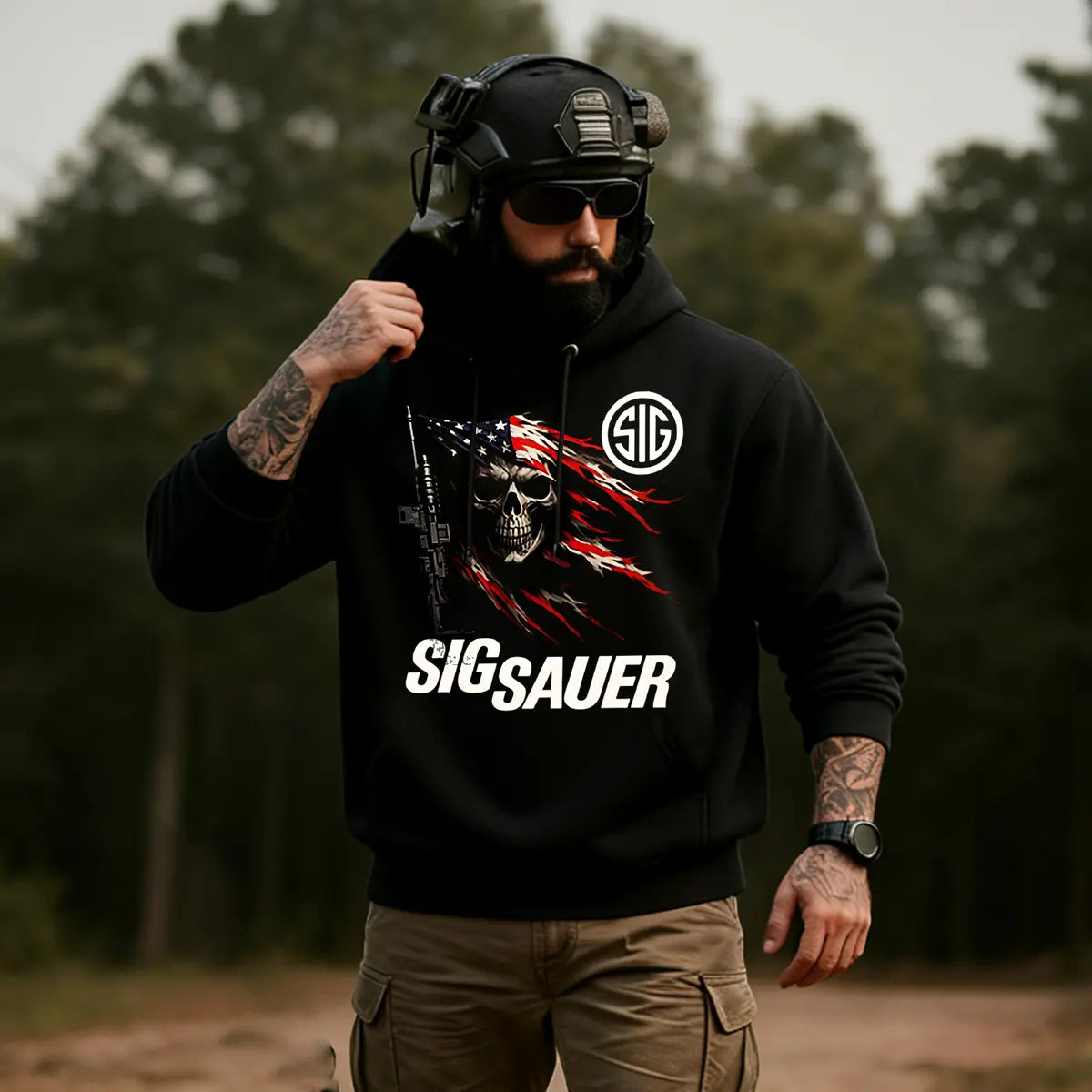 Sig Sauer Skull Printed Fleece-lined Unisex Pocketless Hoodie
