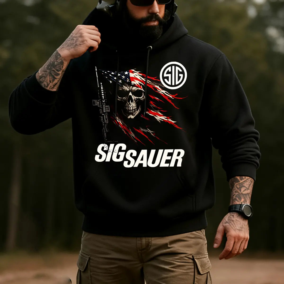 Sig Sauer Skull Printed Fleece-lined Unisex Pocketless Hoodie