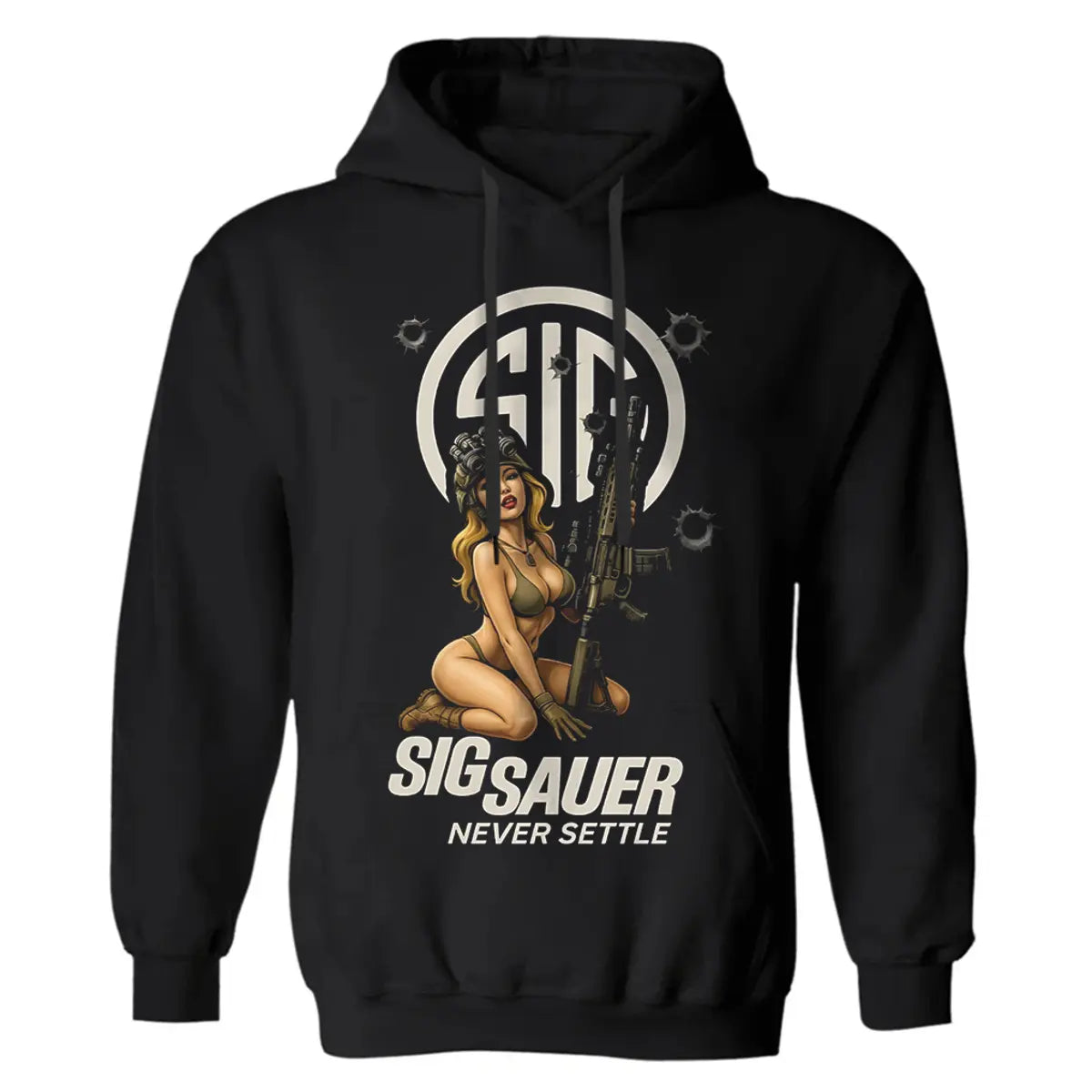 Sig Sauer Never Settle Printed Fleece-lined Unisex Pocketless Hoodie Image - 3