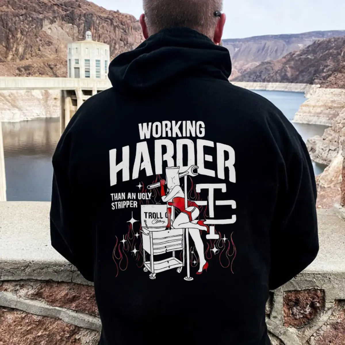 Working Harder Than An Ugly Stripper Printed Fleece-lined Unisex Hoodie