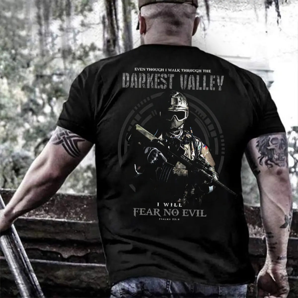 Even Though I Walk Through The Darkest Valley I Will Fear No Evil Printed Men's T-shirt