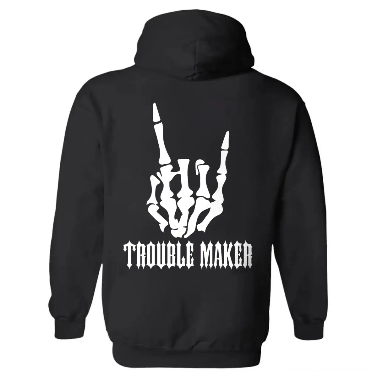 Trouble Maker Skeleton Hand Printed Fleece-lined Unisex Hoodie