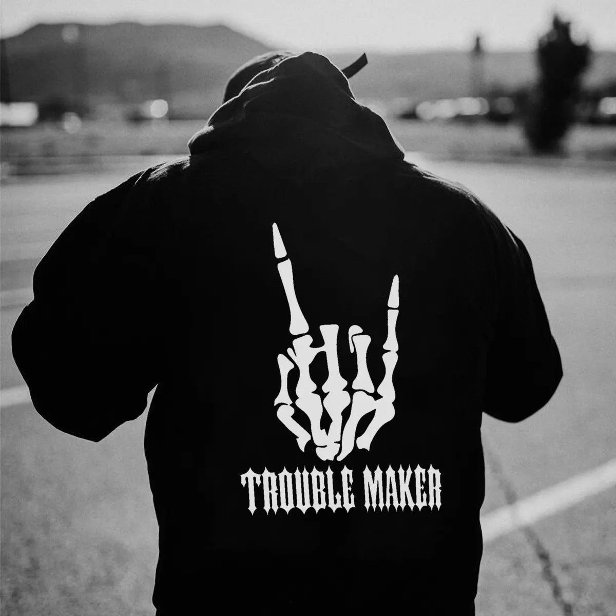 Trouble Maker Skeleton Hand Printed Fleece-lined Unisex Hoodie