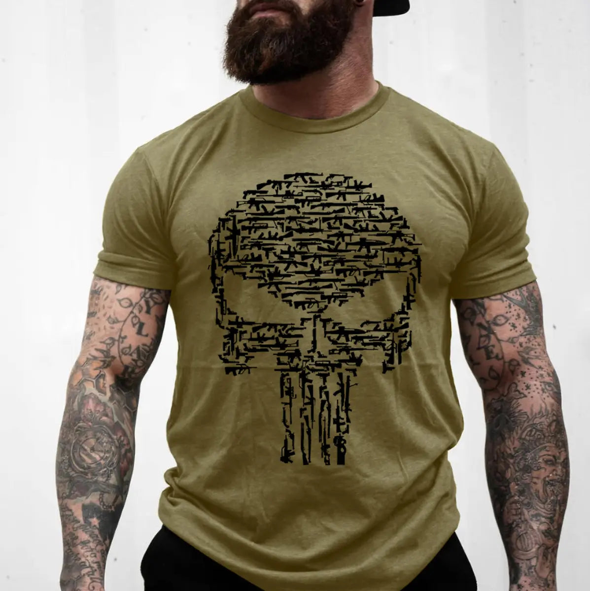 Punisher Gun Skull Printed Men's T-shirt
