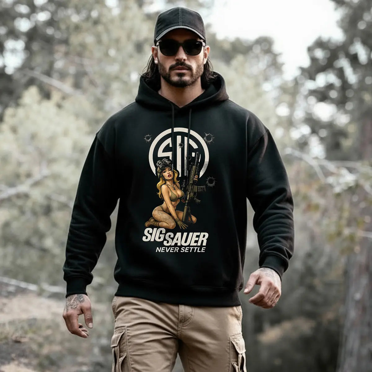 Sig Sauer Never Settle Printed Fleece-lined Unisex Pocketless Hoodie Image - 1