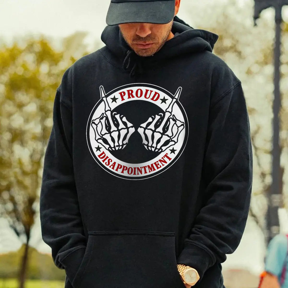 Proud Disappointment Defiant Bone Hand Printed Fleece-lined Unisex Hoodie