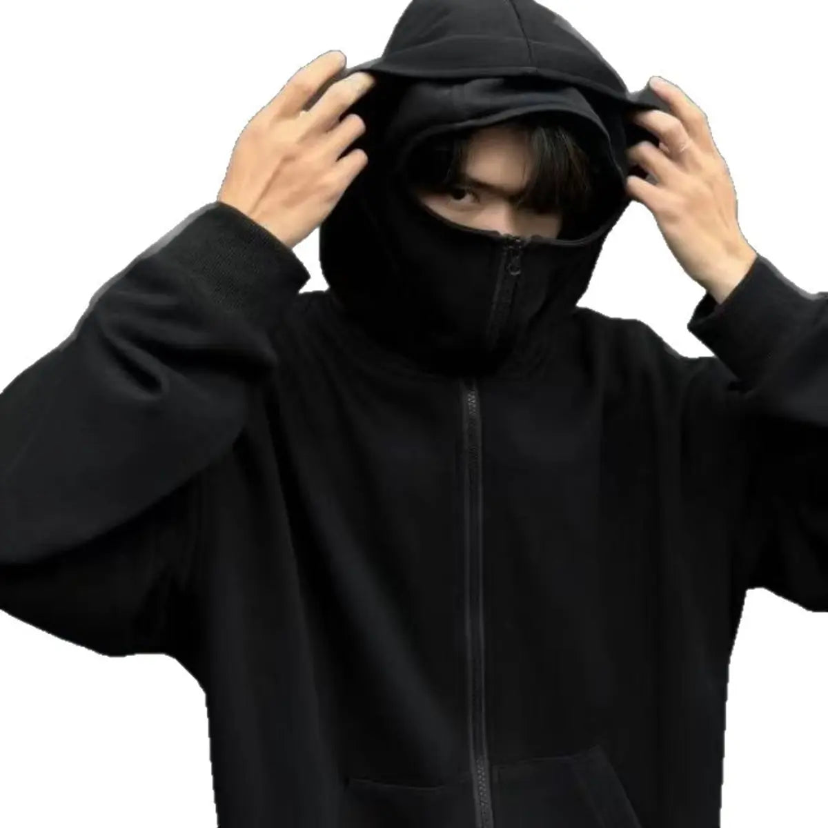Solid Color Double-layer Hooded Zip-Up Jacket