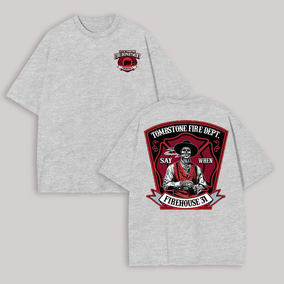 Tombstone Fire Dept. Firehouse 31 Printed Oversized Unisex T-shirt Image - 5