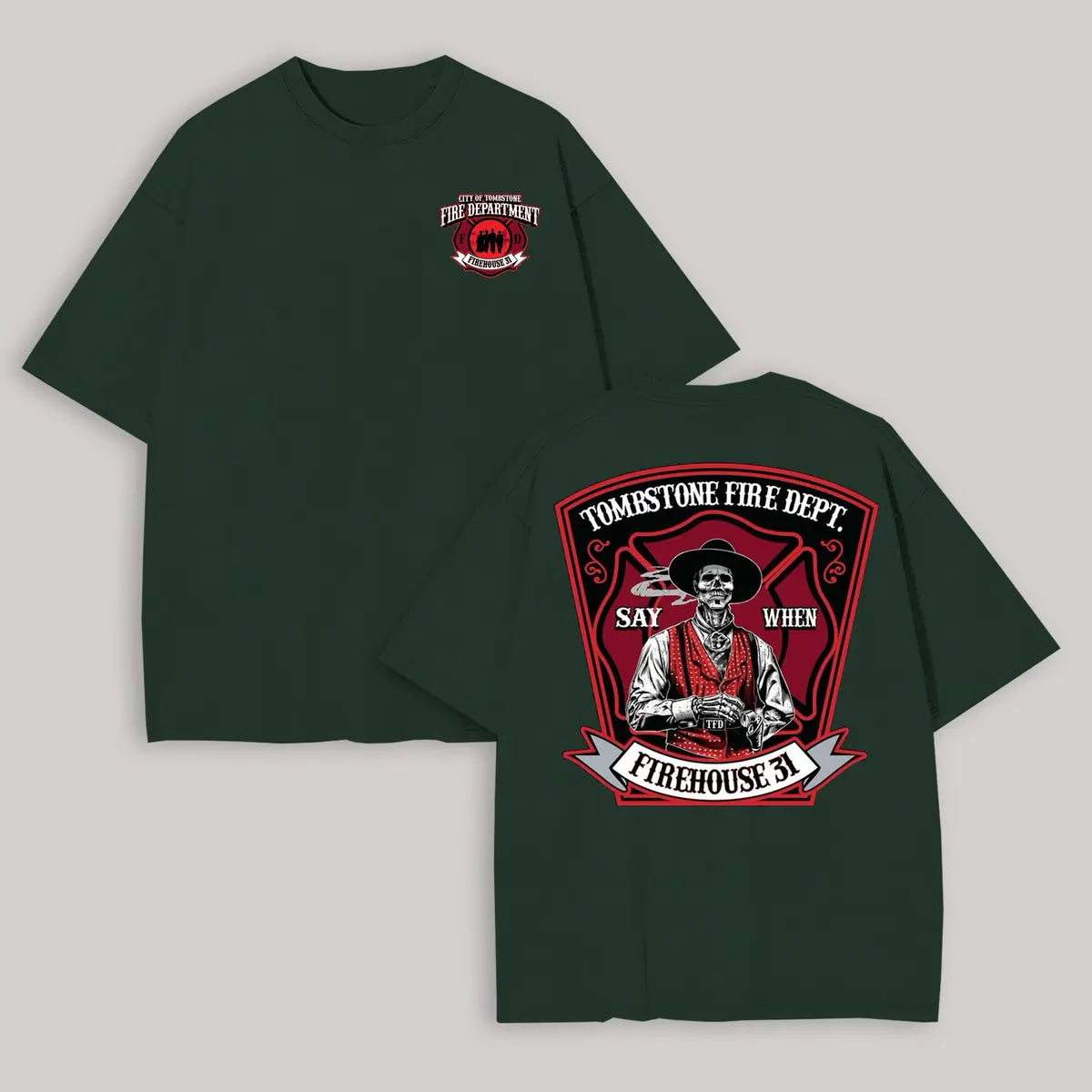 Tombstone Fire Dept. Firehouse 31 Printed Oversized Unisex T-shirt Image - 9