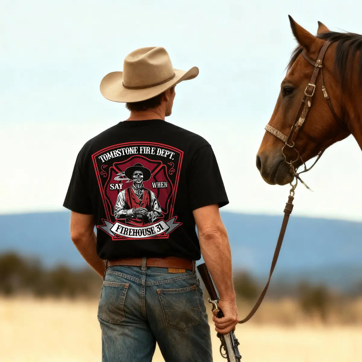 Tombstone Fire Dept. Firehouse 31 Printed Oversized Unisex T-shirt Image - 1