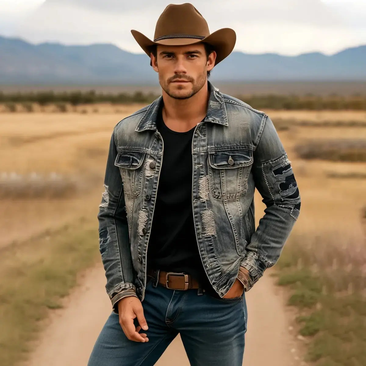 Men's Solid Color Denim Jacket