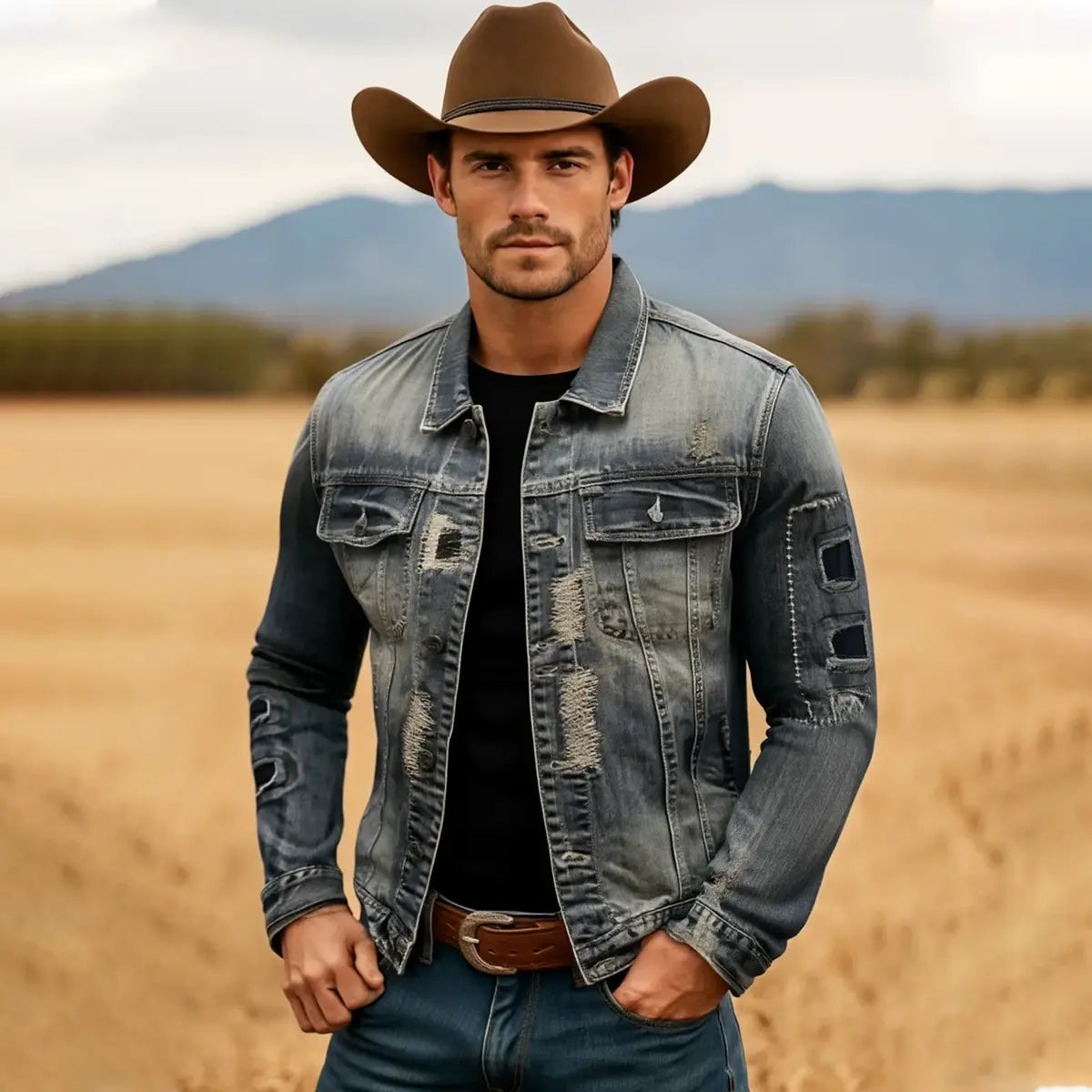 Men's Solid Color Denim Jacket