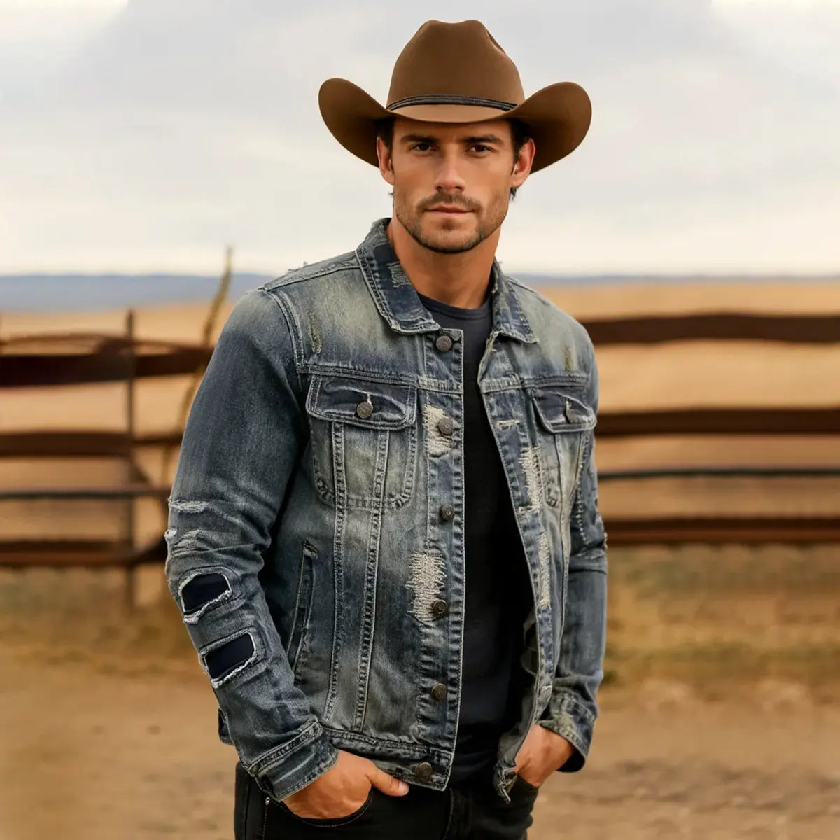 Men's Solid Color Denim Jacket