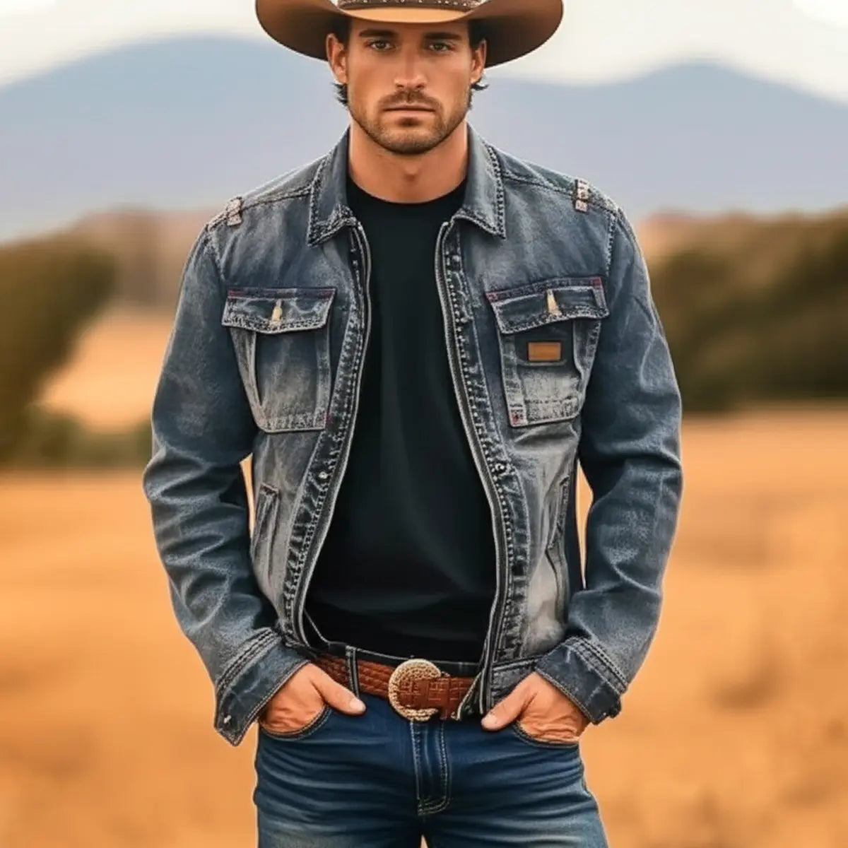 Men's Solid Color Denim Jacket