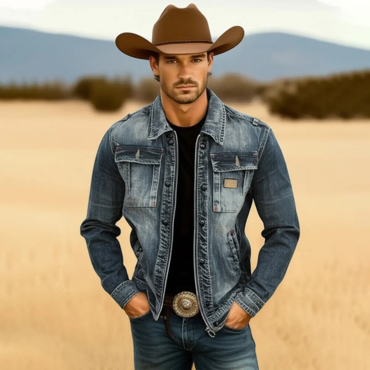 Men's Solid Color Denim Jacket