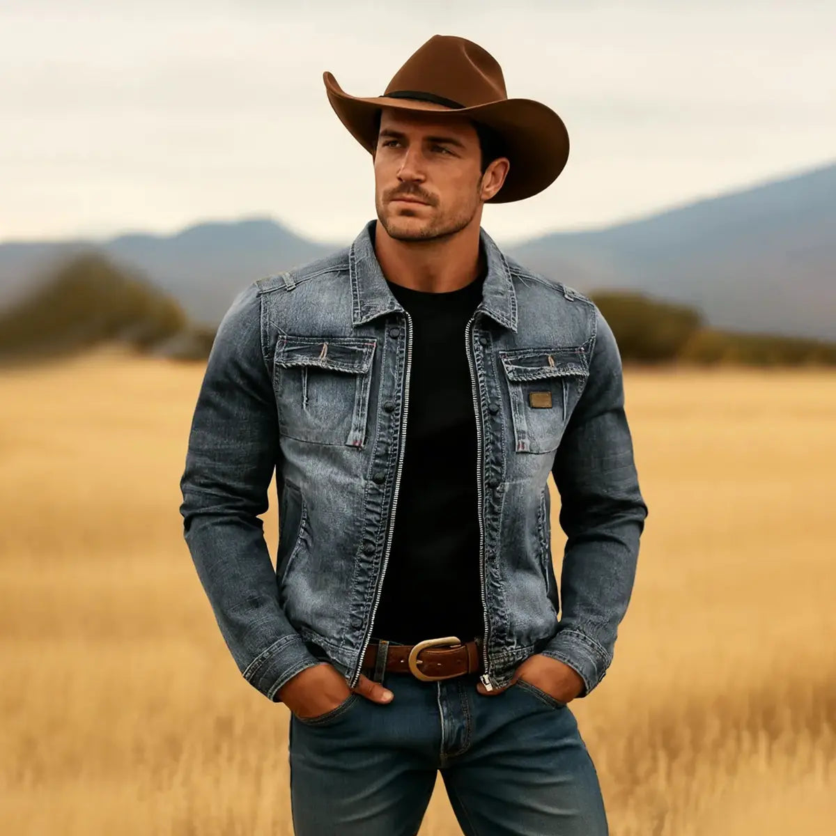 Men's Solid Color Denim Jacket