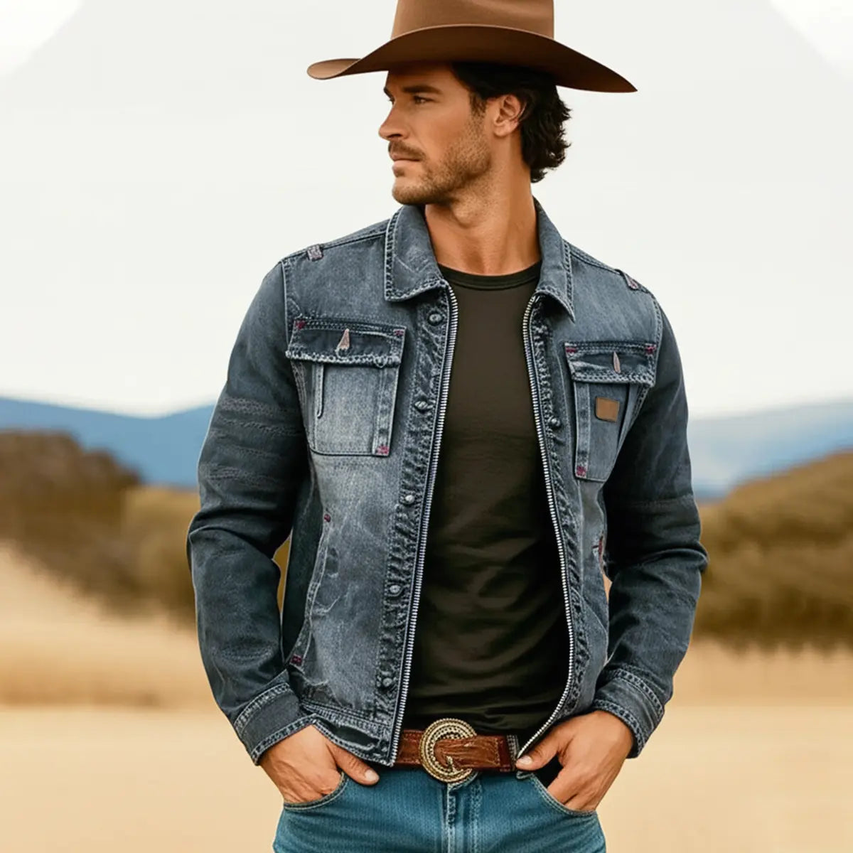 Men's Solid Color Denim Jacket