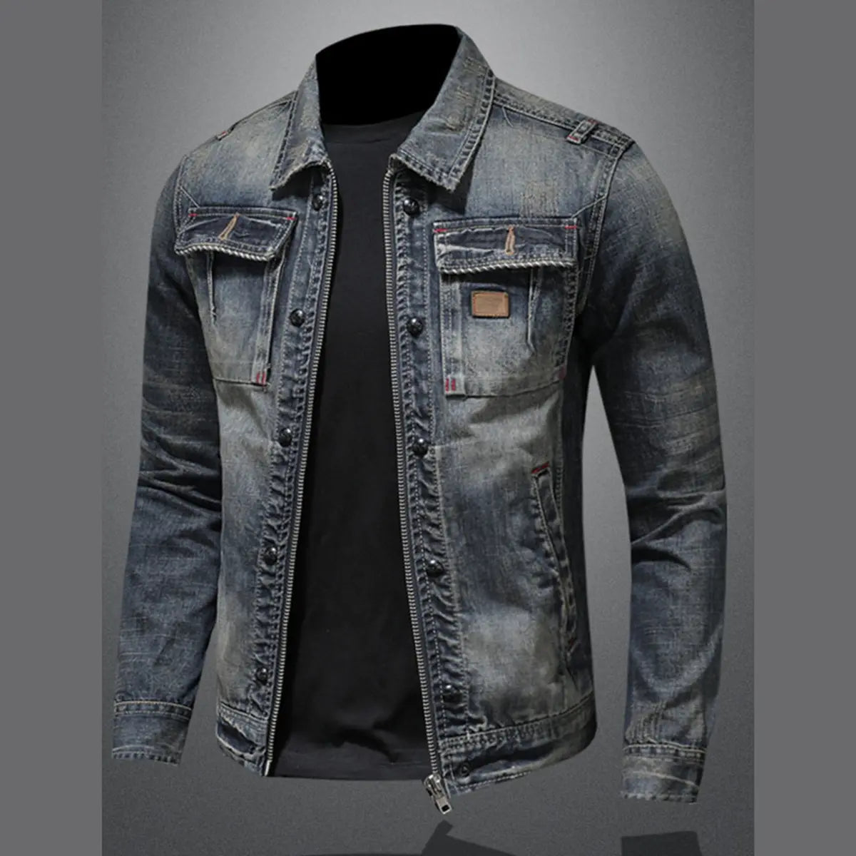 Men's Solid Color Denim Jacket