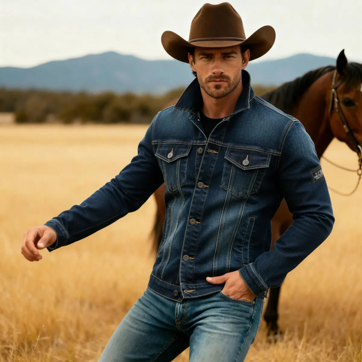 Vintage Men's Denim Lapel Oversized Jacket