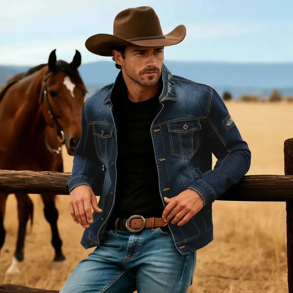 Vintage Men's Denim Lapel Oversized Jacket