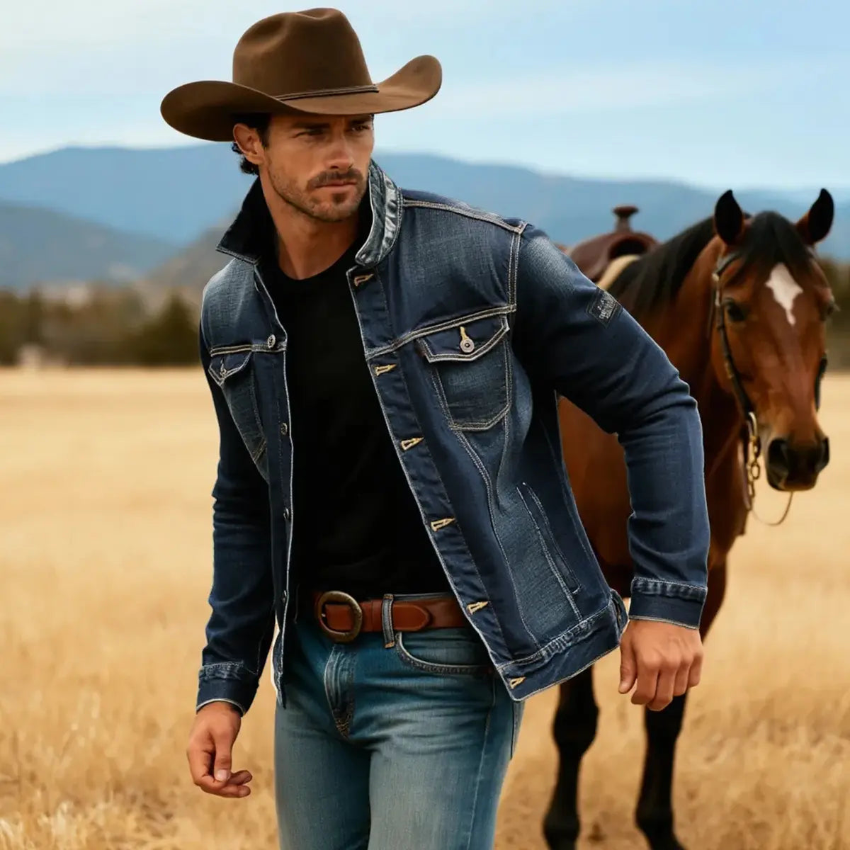 Vintage Men's Denim Lapel Oversized Jacket