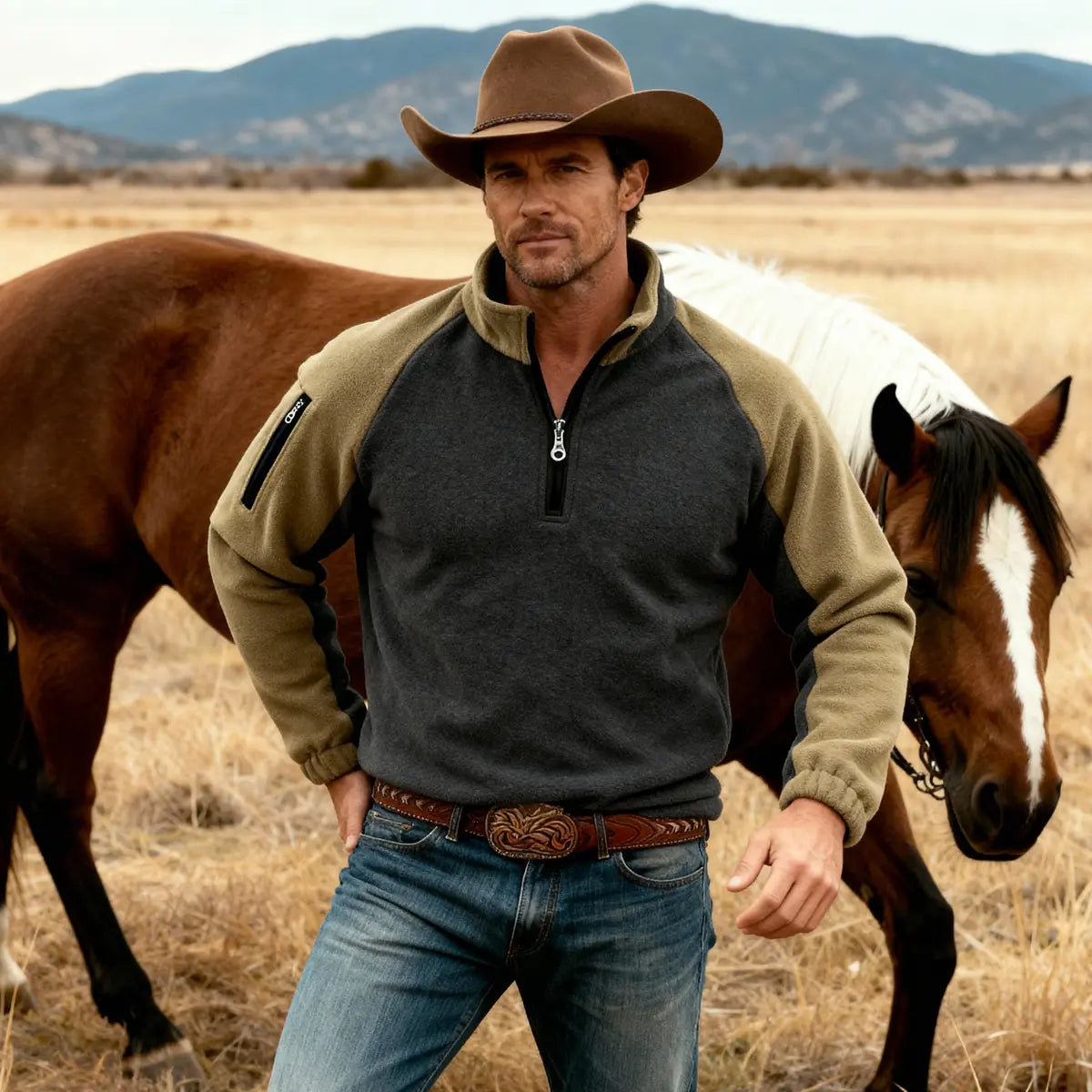 Tactical Fleece Sweatshirt Warm Double-Sided Fleece Pullover Patchwork Zipper Sweatshirt