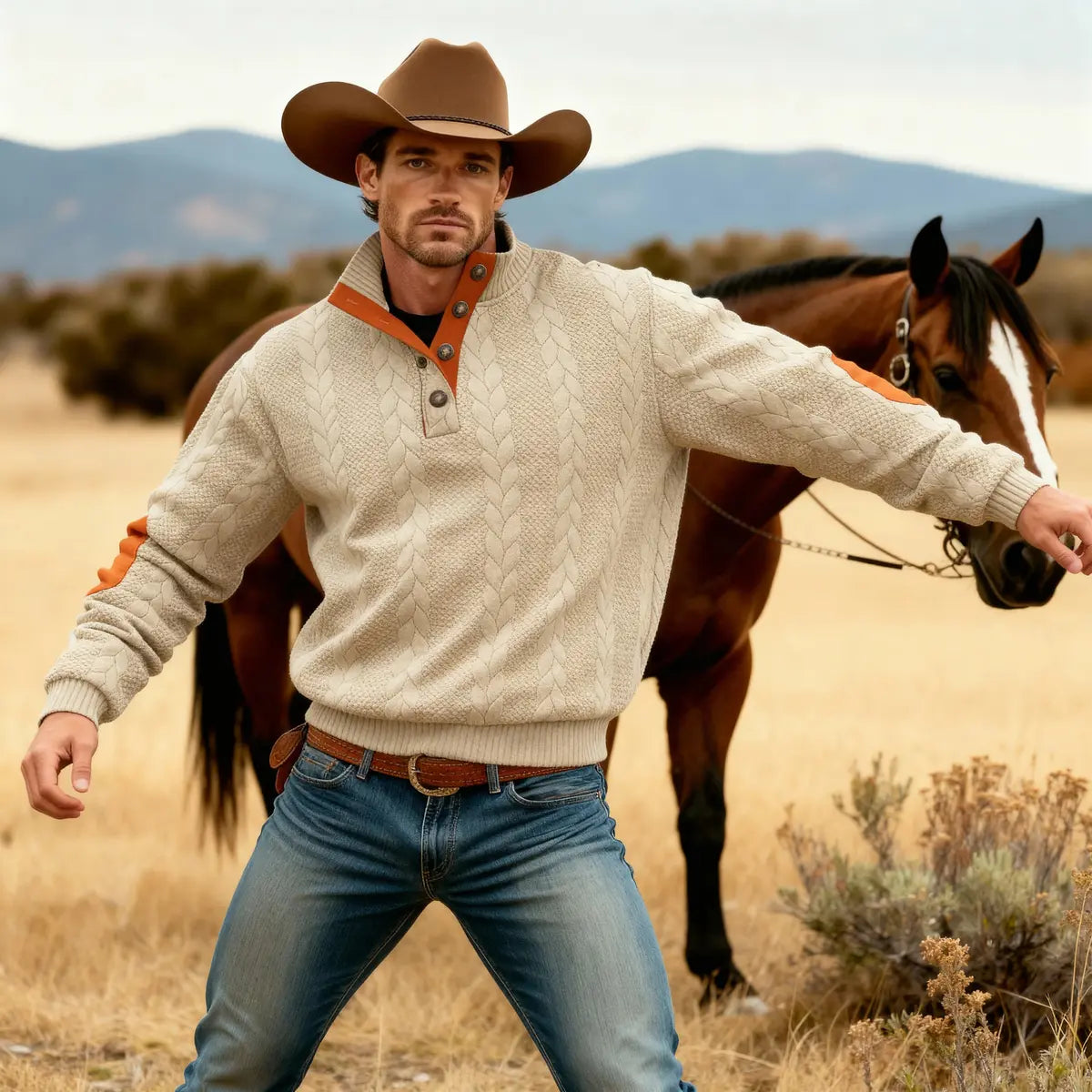 Retro Outdoor Casual Stand-Up Collar Long-Sleeve Knit Pullover Sweatshirt