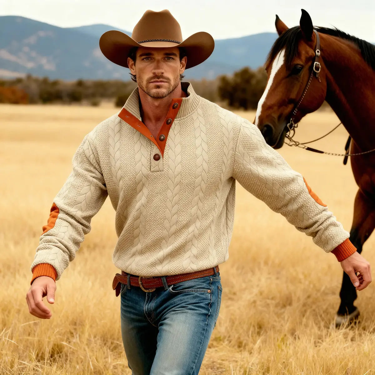 Retro Outdoor Casual Stand-Up Collar Long-Sleeve Knit Pullover Sweatshirt