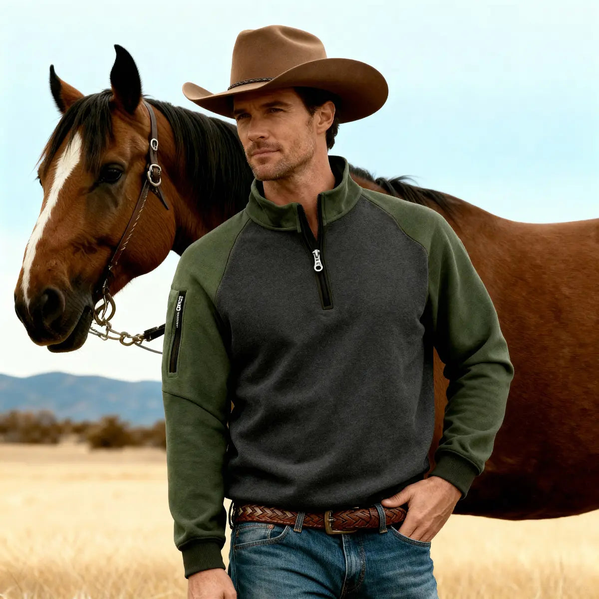 Tactical Fleece Sweatshirt Warm Double-Sided Fleece Pullover Patchwork Zipper Sweatshirt