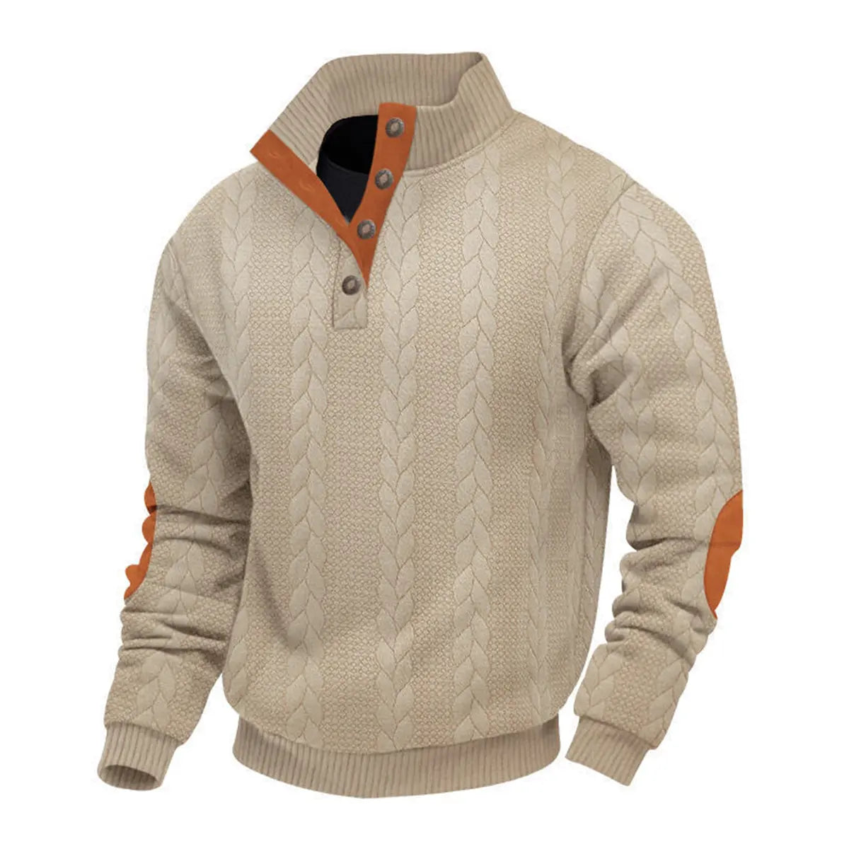 Retro Outdoor Casual Stand-Up Collar Long-Sleeve Knit Pullover Sweatshirt
