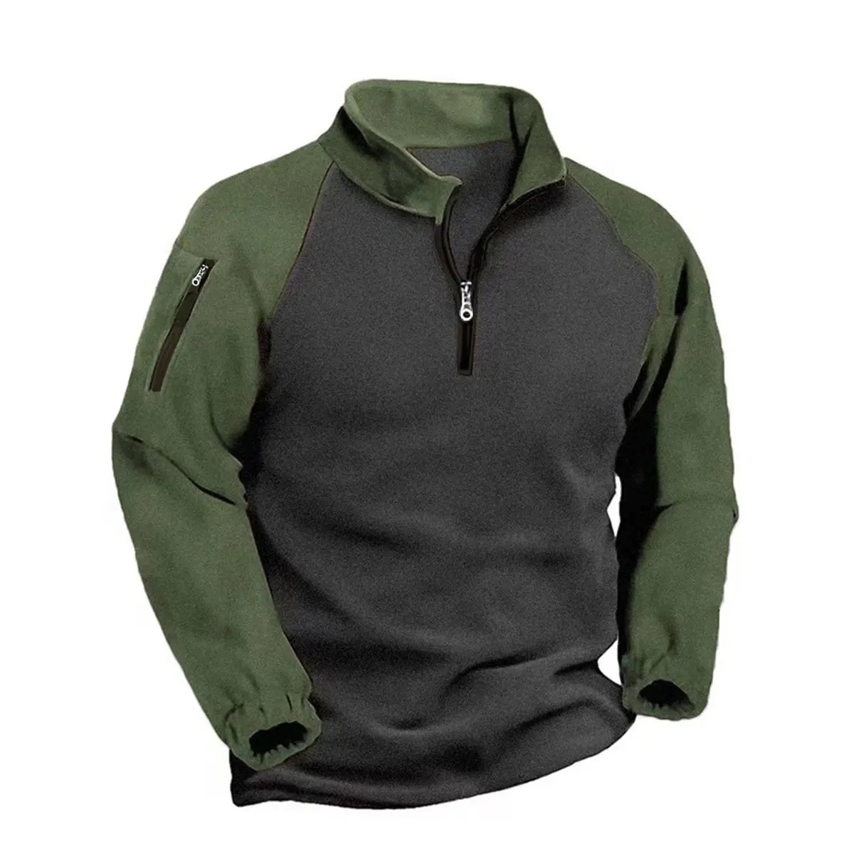 Tactical Fleece Sweatshirt Warm Double-Sided Fleece Pullover Patchwork Zipper Sweatshirt