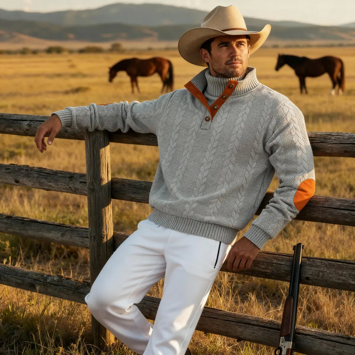 Retro Outdoor Casual Stand-Up Collar Long-Sleeve Knit Pullover Sweatshirt