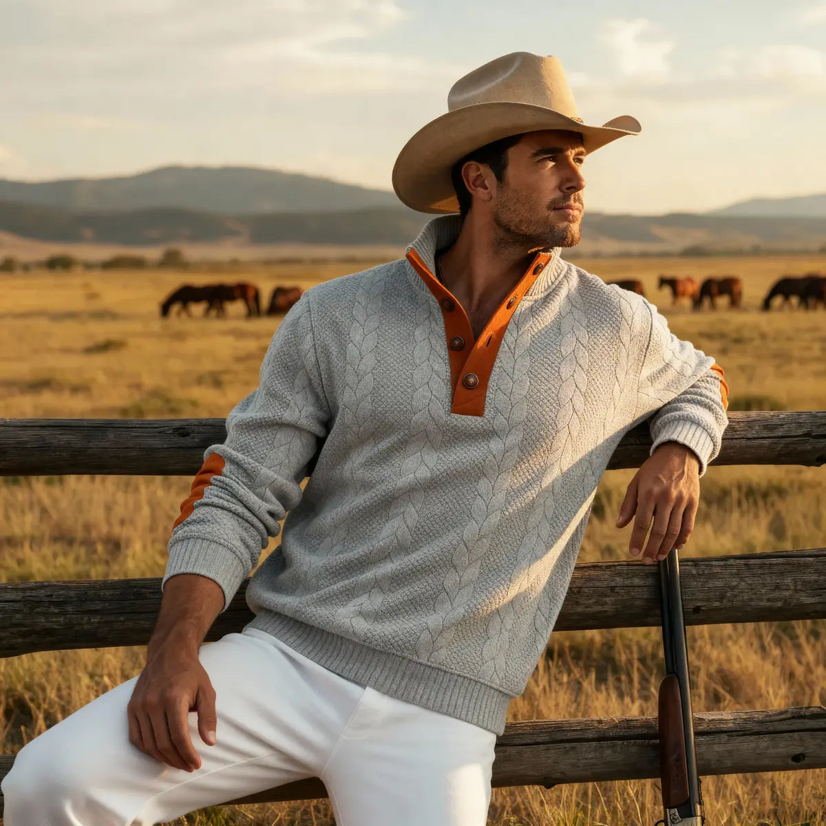 Retro Outdoor Casual Stand-Up Collar Long-Sleeve Knit Pullover Sweatshirt