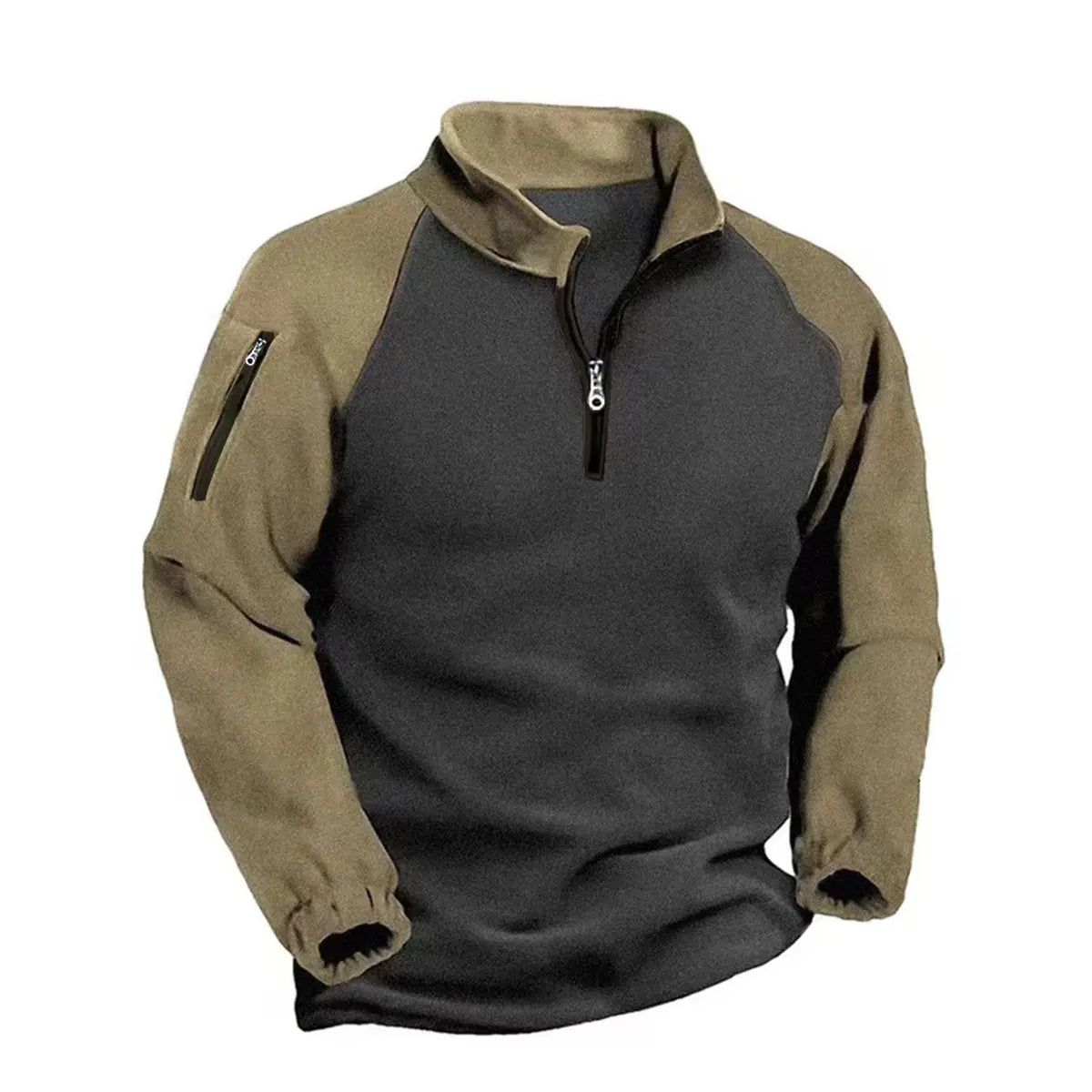 Tactical Fleece Sweatshirt Warm Double-Sided Fleece Pullover Patchwork Zipper Sweatshirt