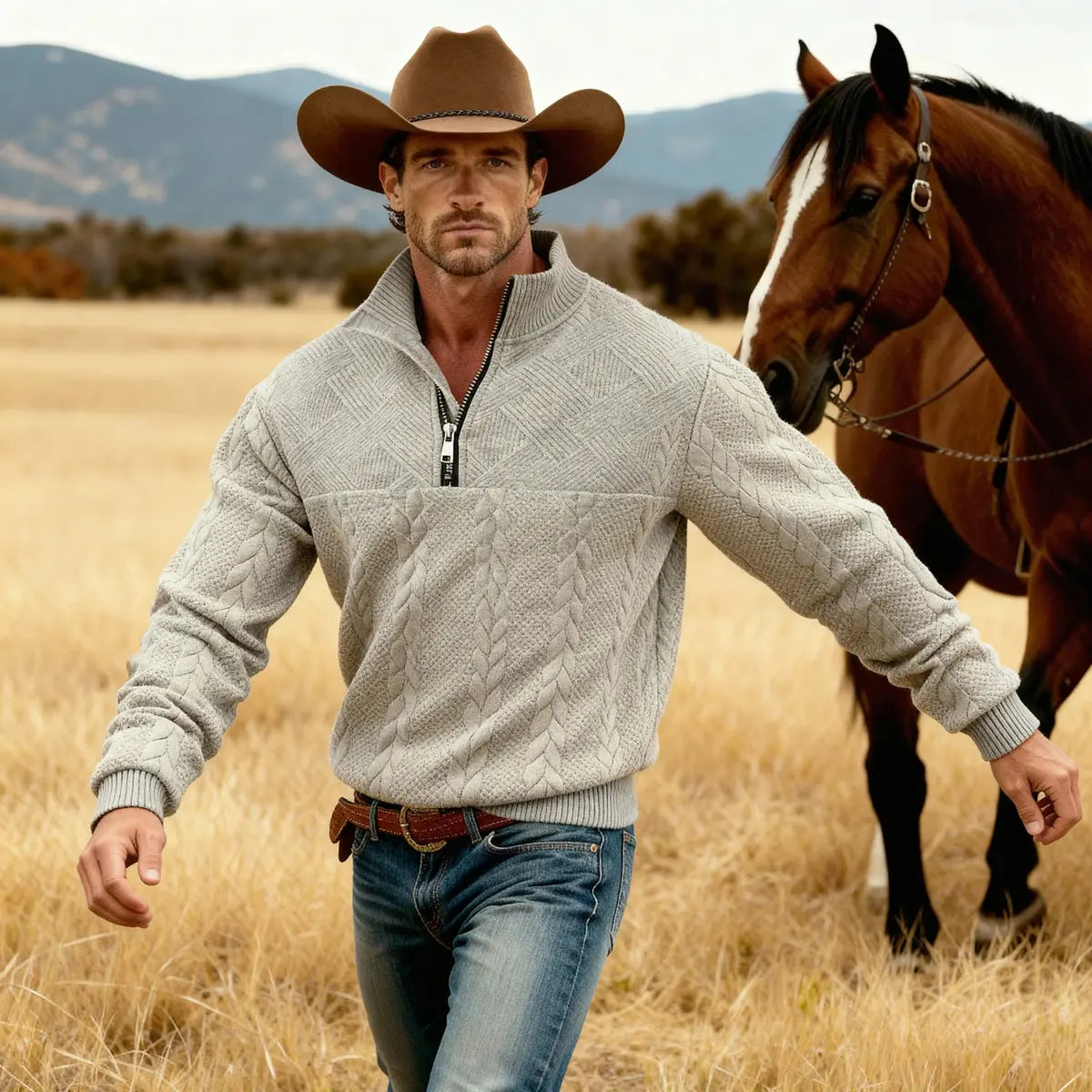 Retro Casual Stand Collar Zipper Pullover Oversized Knit Sweatshirt