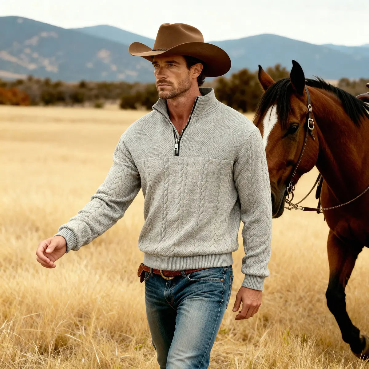 Retro Casual Stand Collar Zipper Pullover Oversized Knit Sweatshirt