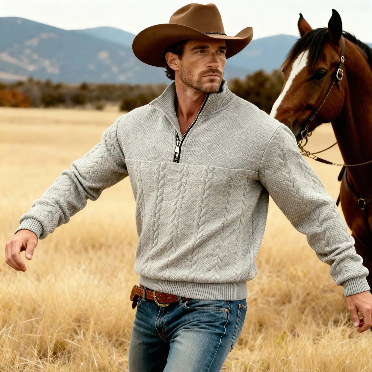 Retro Casual Stand Collar Zipper Pullover Oversized Knit Sweatshirt