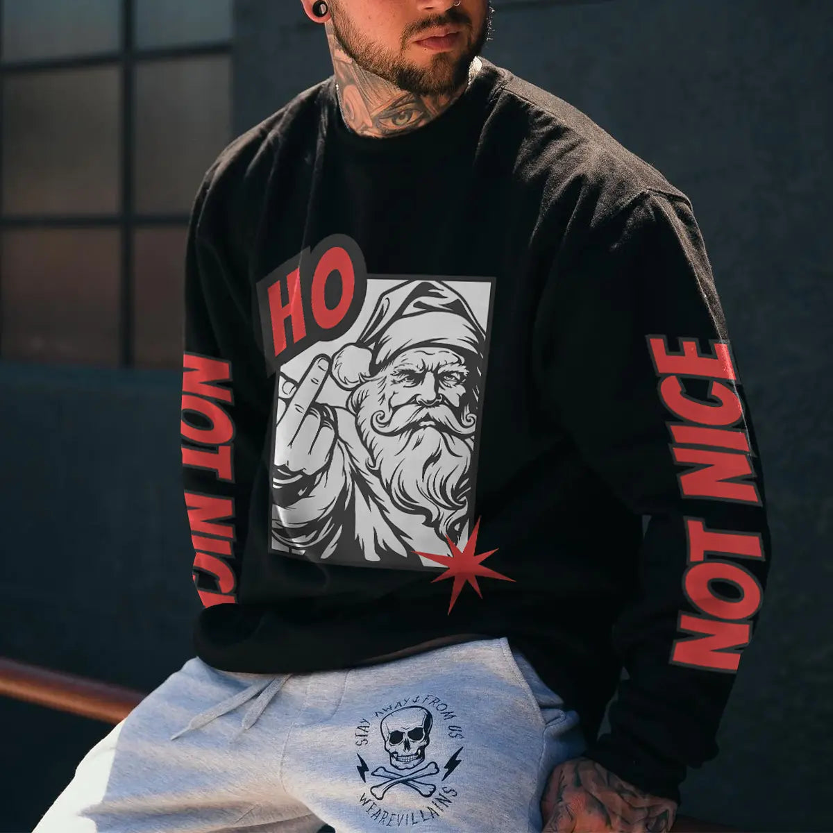 Not Nice Santa Claus Printed Fleece-lined Unisex Sweatshirt
