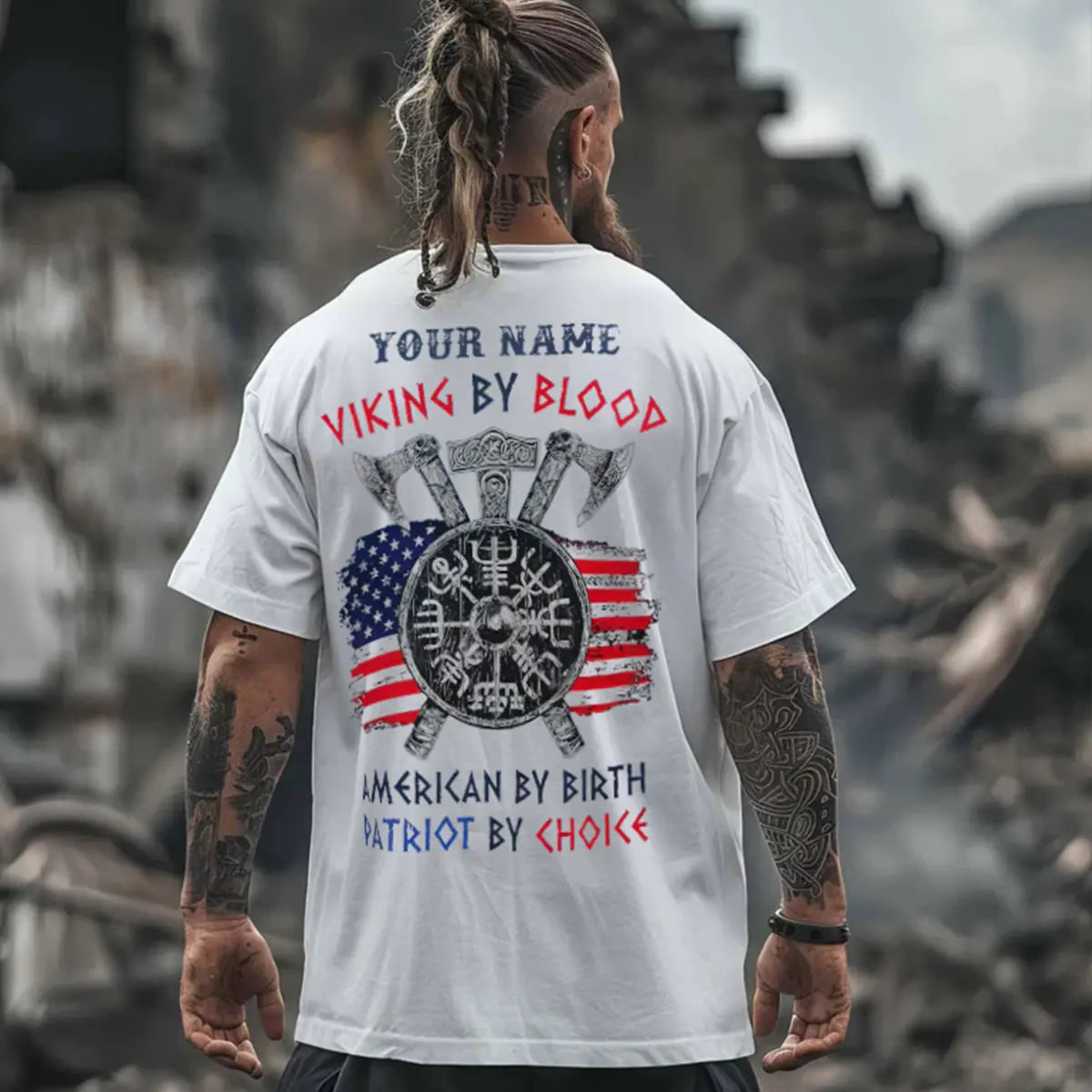 Your Name Viking By Blood Printed Men's T-shirt