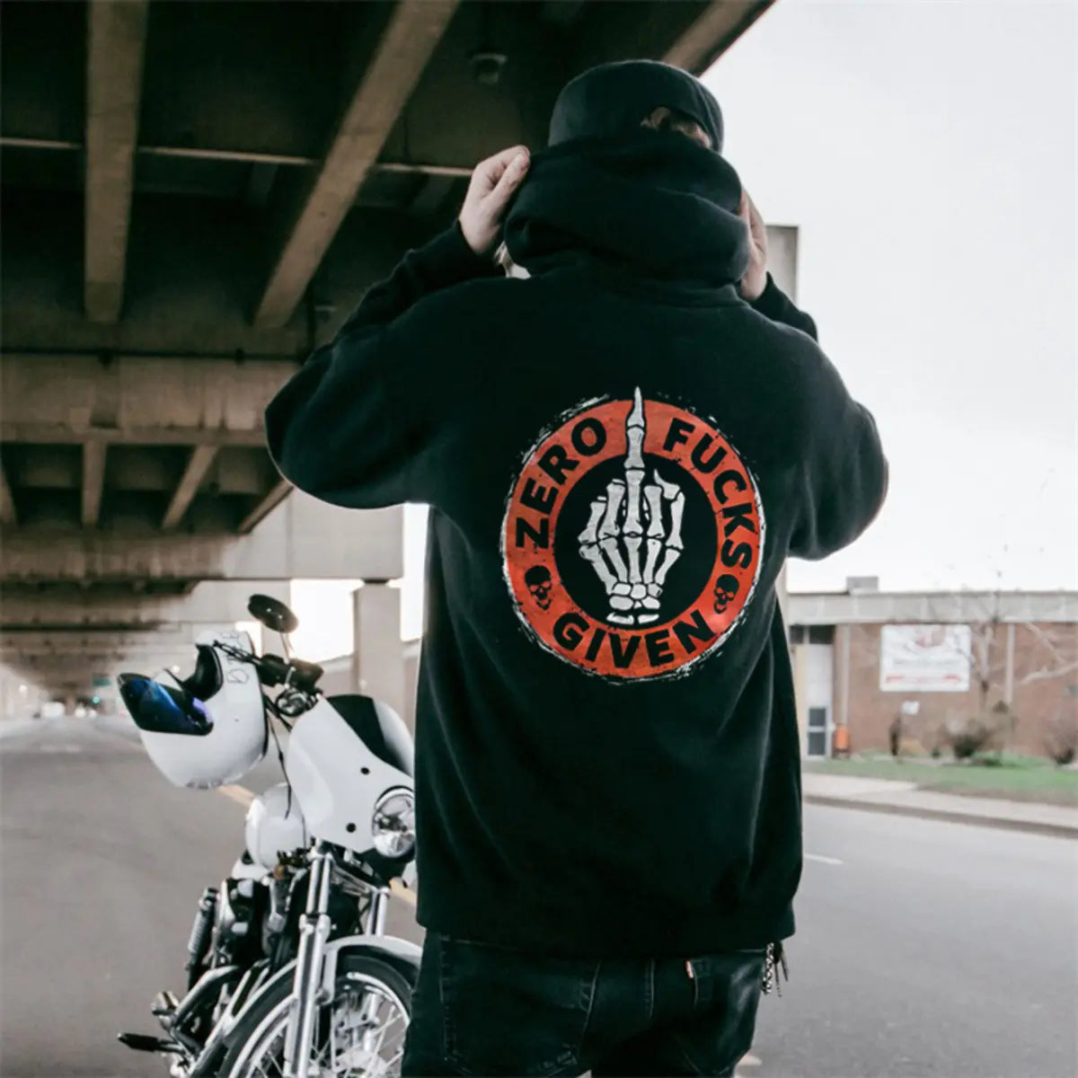 Zero F Given Skull Hand Printed Fleece-lined Unisex Hoodie