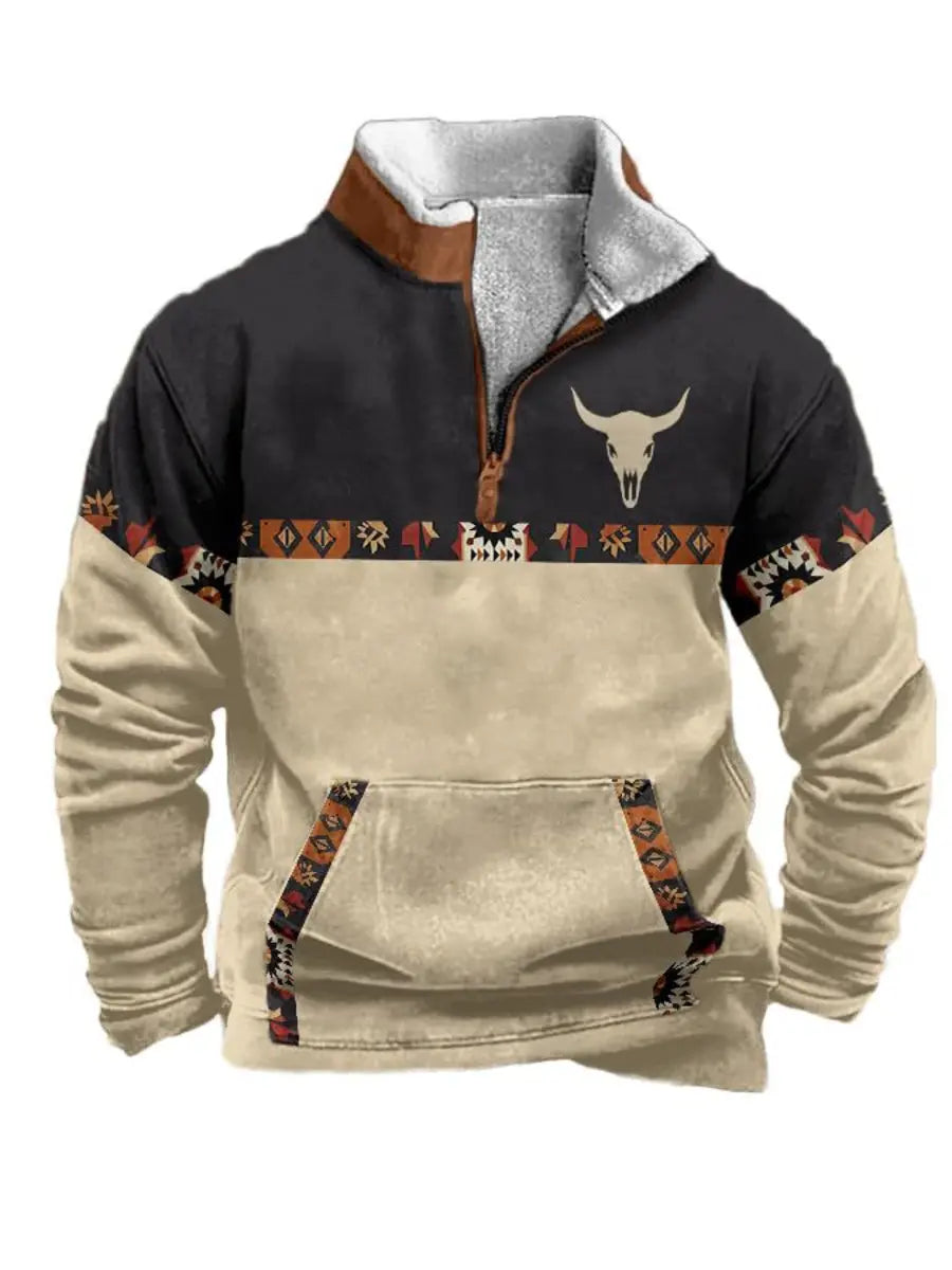 Vintage Western Stand Collar Men's Sweatshirt