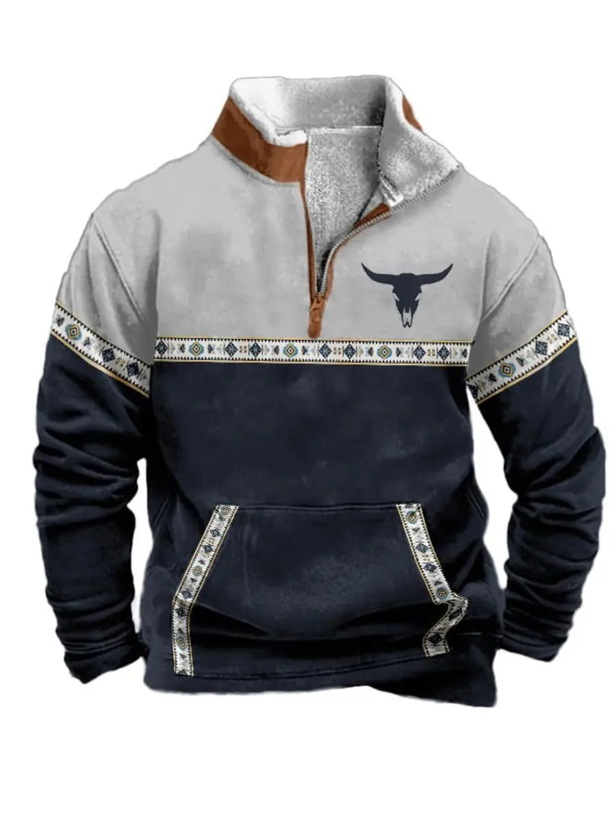 Vintage Western Stand Collar Men's Sweatshirt