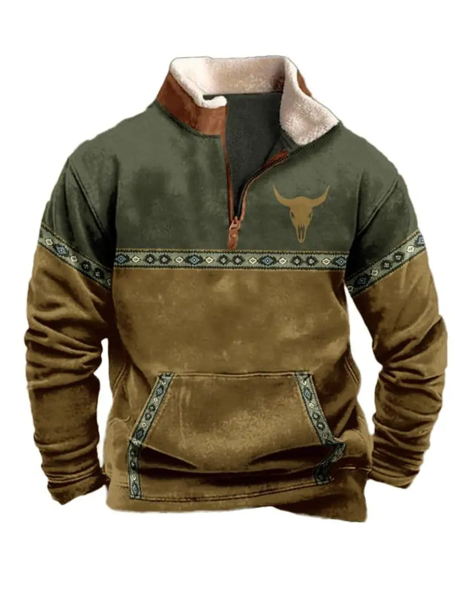 Vintage Western Stand Collar Men's Sweatshirt