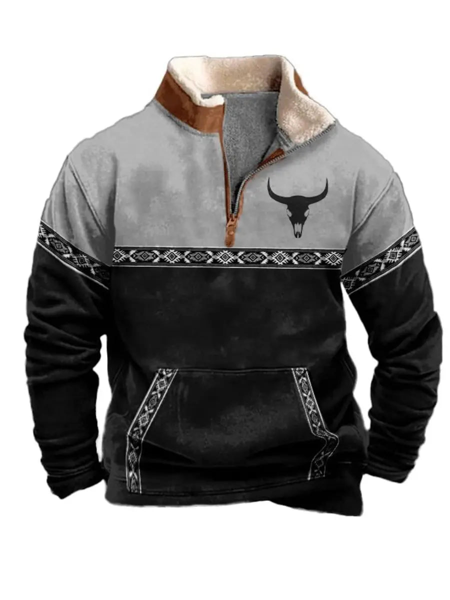 Vintage Western Stand Collar Men's Sweatshirt