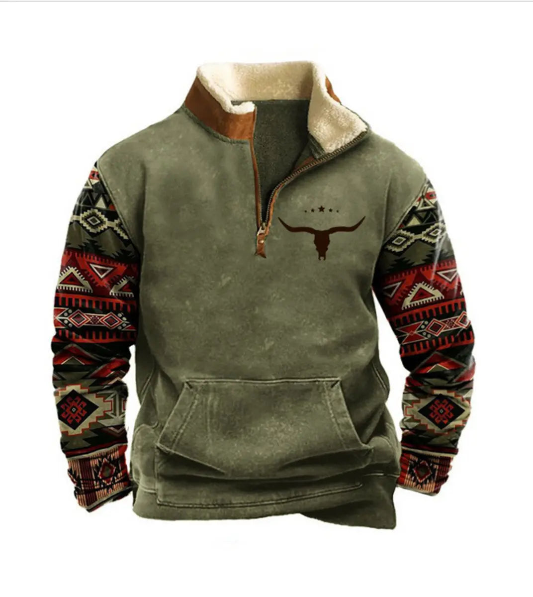 Vintage Bullhead Stand Collar Men's Sweatshirt