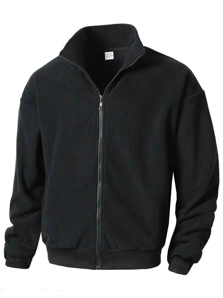 Fleece-Lined Stand Collar Fitness Zipper Jacket for Fall and Winter