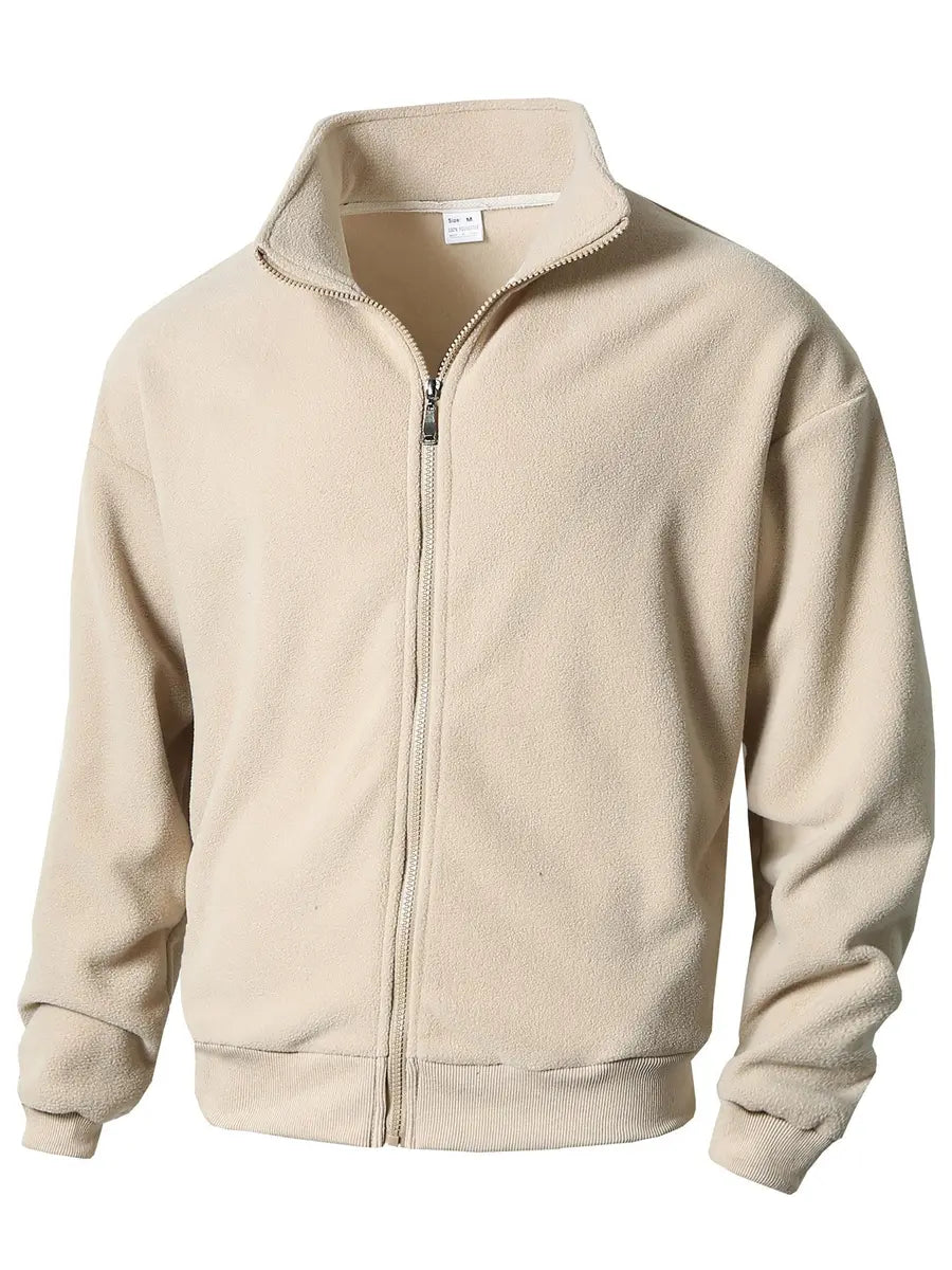 Fleece-Lined Stand Collar Fitness Zipper Jacket for Fall and Winter