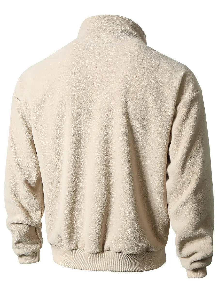 Fleece-Lined Stand Collar Fitness Zipper Jacket for Fall and Winter