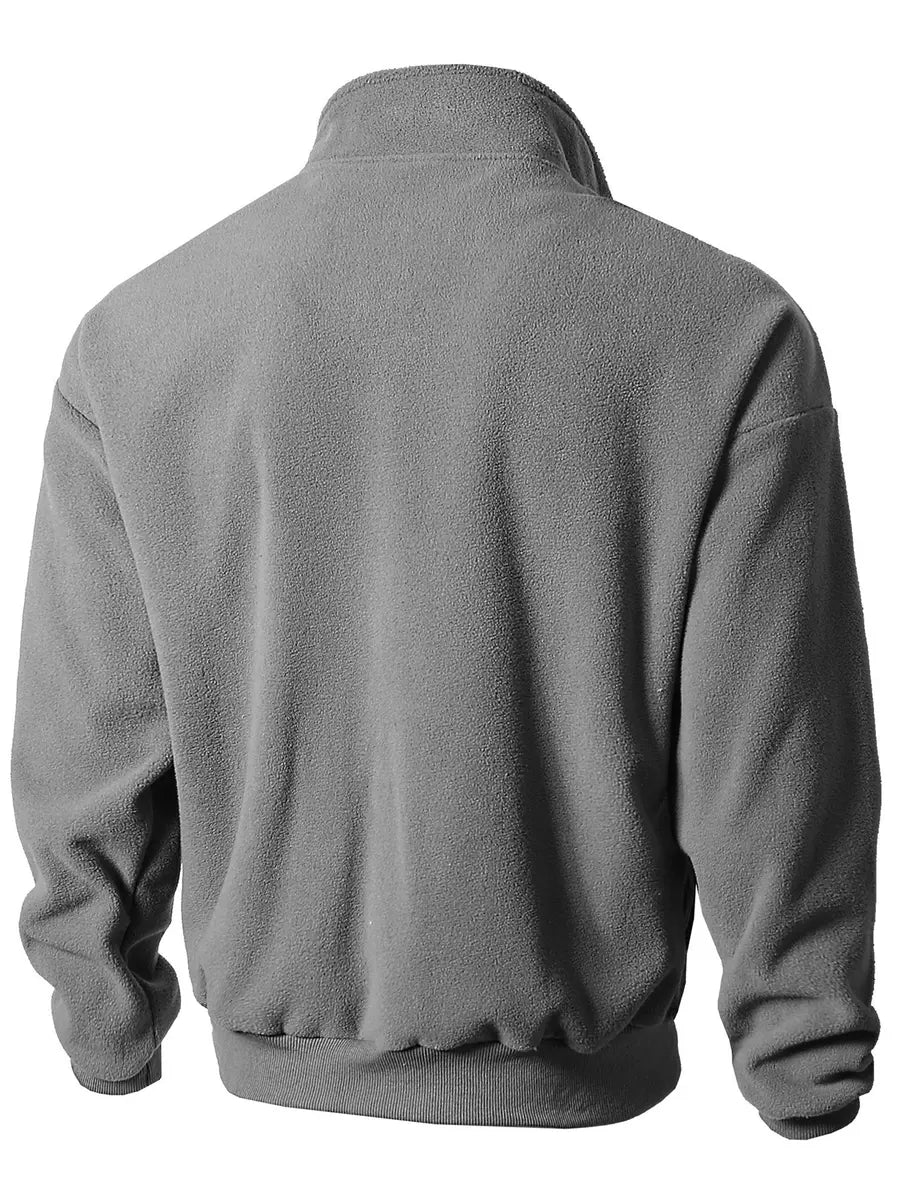 Fleece-Lined Stand Collar Fitness Zipper Jacket for Fall and Winter